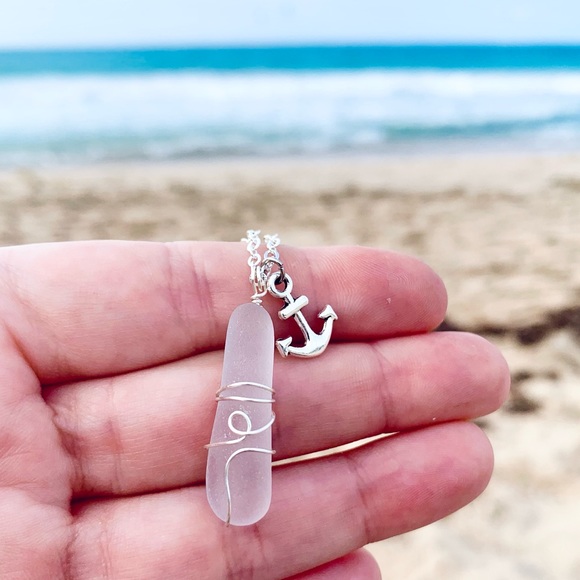 Lavender Anchor Seaglass Necklace - Picture 3 of 6